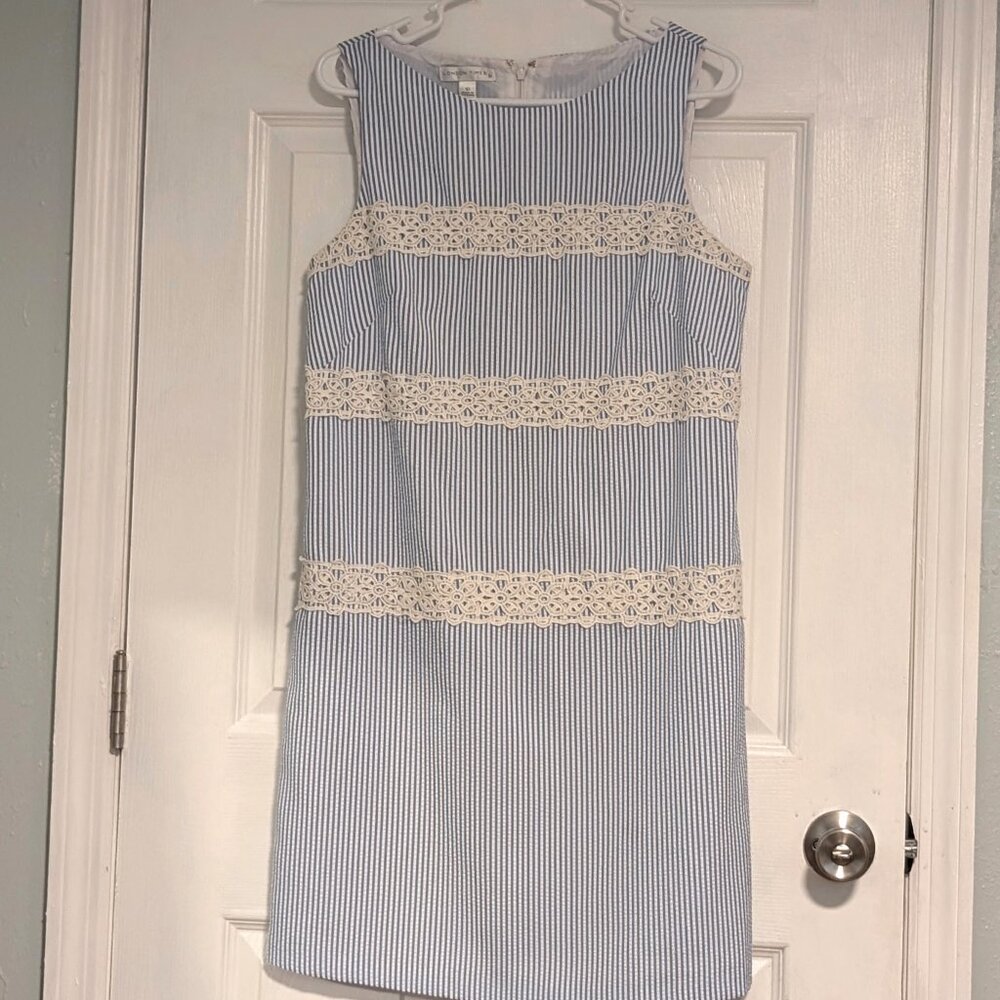 London Times Blue and White Nautical Stripe Shift Dress Size 10